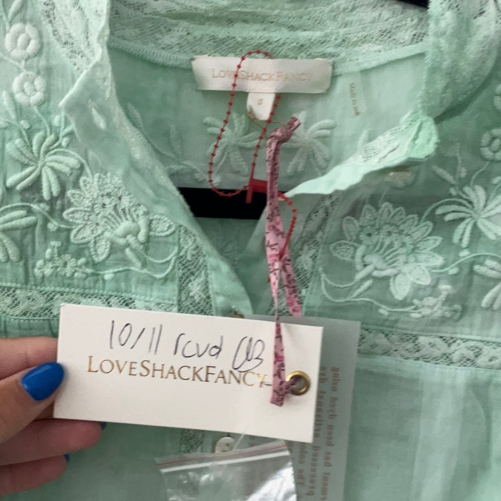NWT LoveShackFancy Mint Green Floral Embroidered Rhonda Top Sz S, gorgeous! - Picture 3 of 8